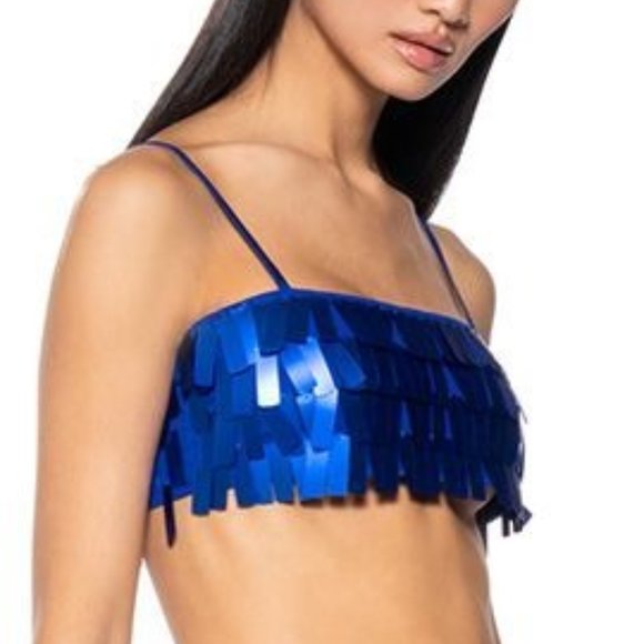 Stasia Blue Shingle Stretch Sequin Bralette Top S M L - Picture 2 of 6